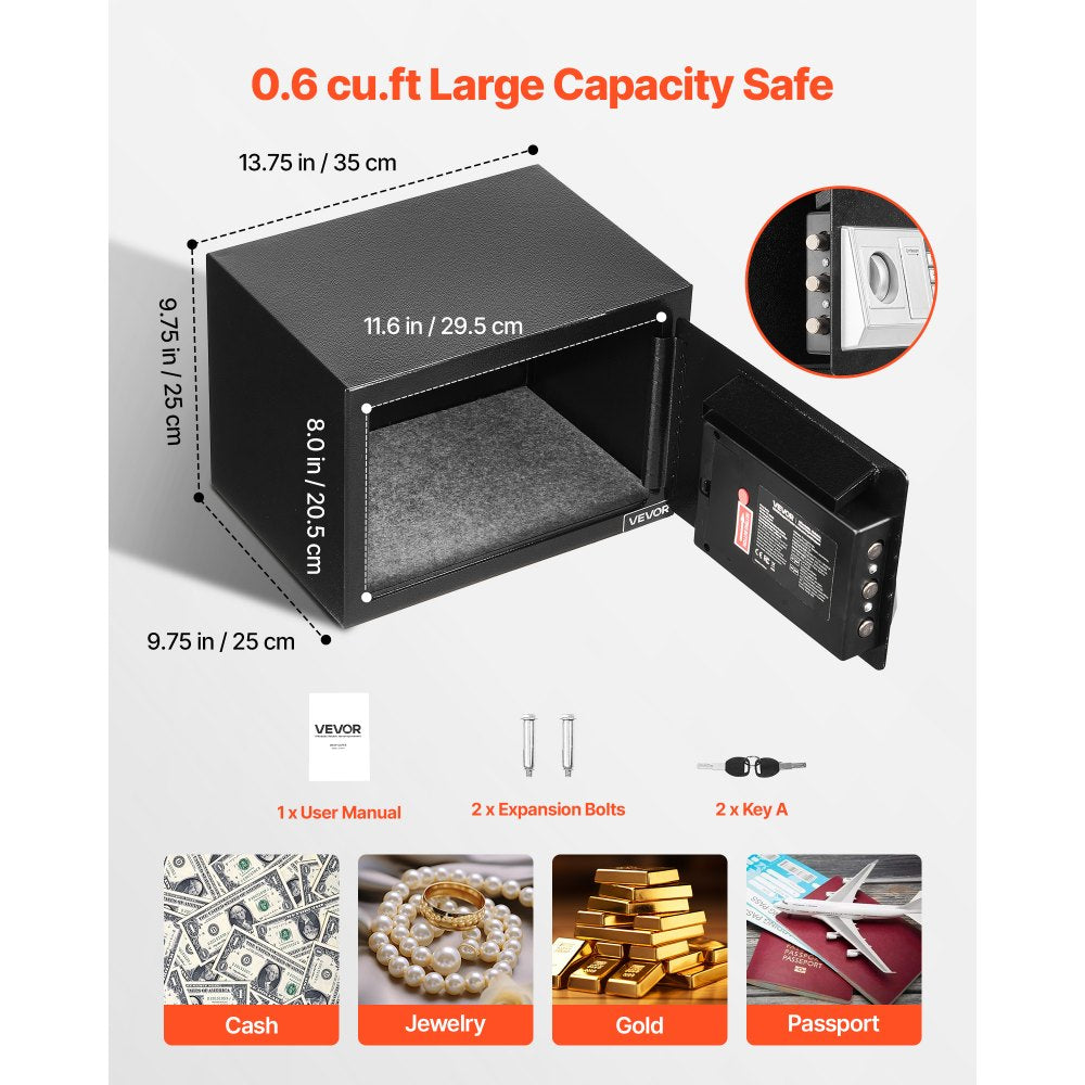 0.6 Cubic Feet Drop Safe with a Front Lock Slot Password & Turn Knob Black