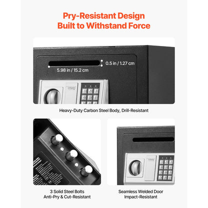 0.6 Cubic Feet Drop Safe with a Front Lock Slot Password & Turn Knob Black