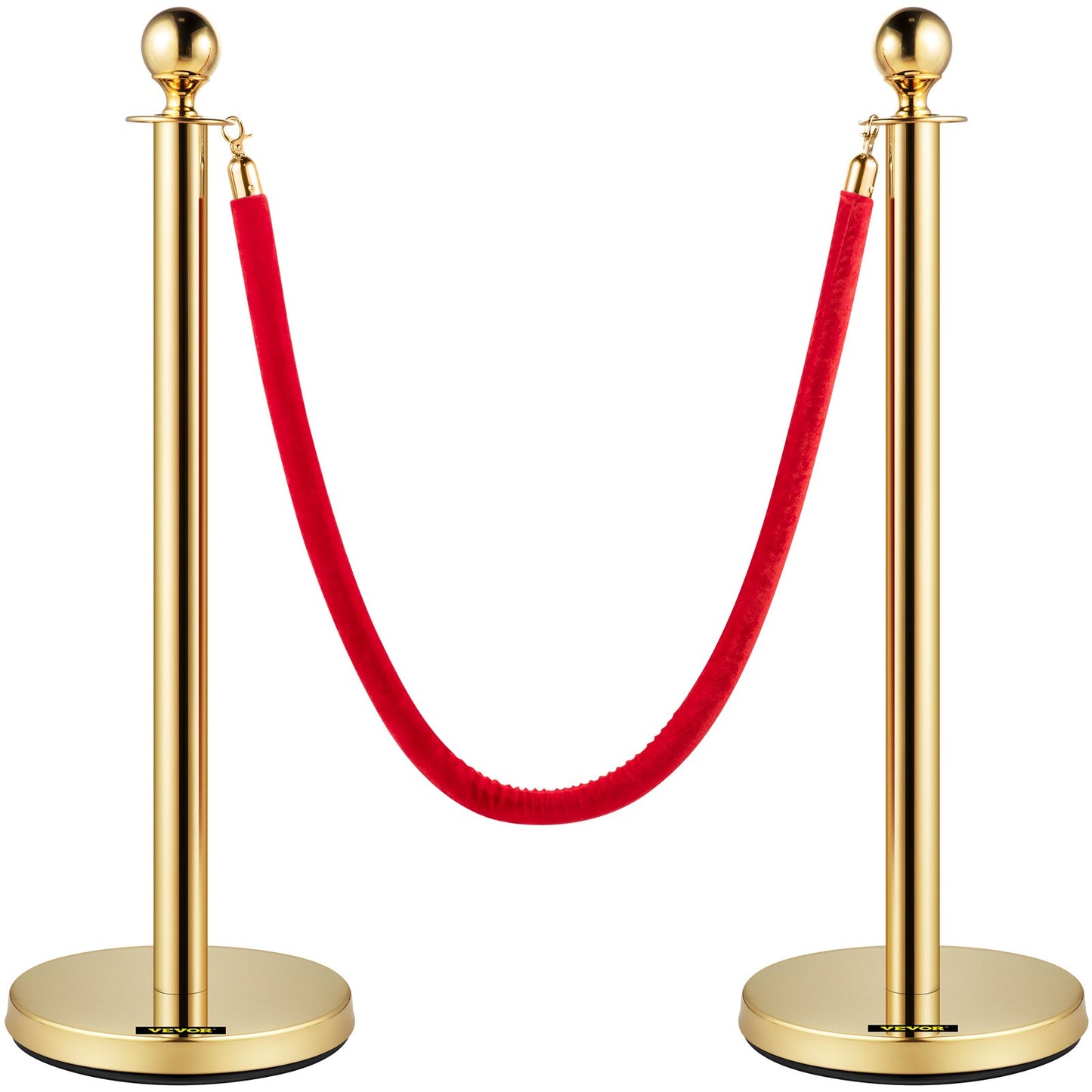 VEVOR Velvet Ropes and Posts Gold Stanchion 5ft1.5 m Crowd Control Barriers 2PCS