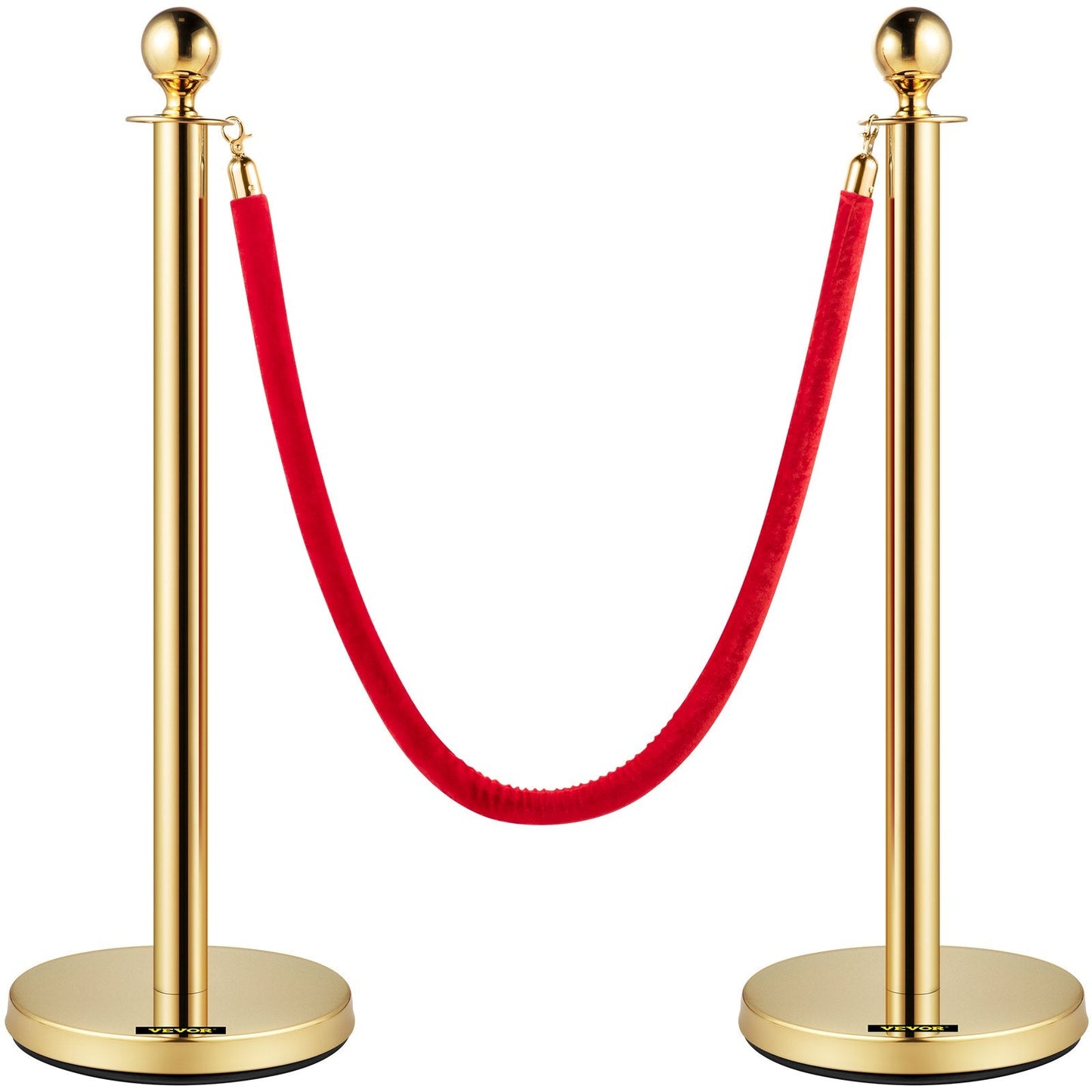 Gold Stanchions with 1.5 m Red Velvet Rope - Set of 2 Crowd Control Barriers