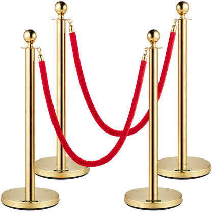 VEVOR Velvet Ropes and Posts, 5 ft/1.5 m Red Rope, Stainless Steel Gold Stanchion