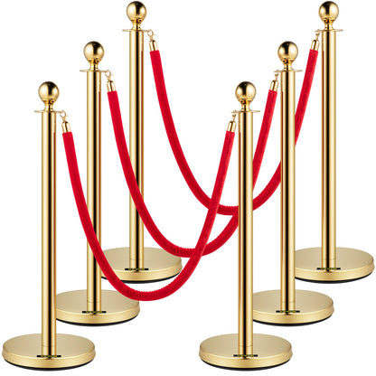 VEVOR Velvet Ropes and Posts Gold Stanchion 5ft/1.5m Crowd Control Barriers 6PCS
