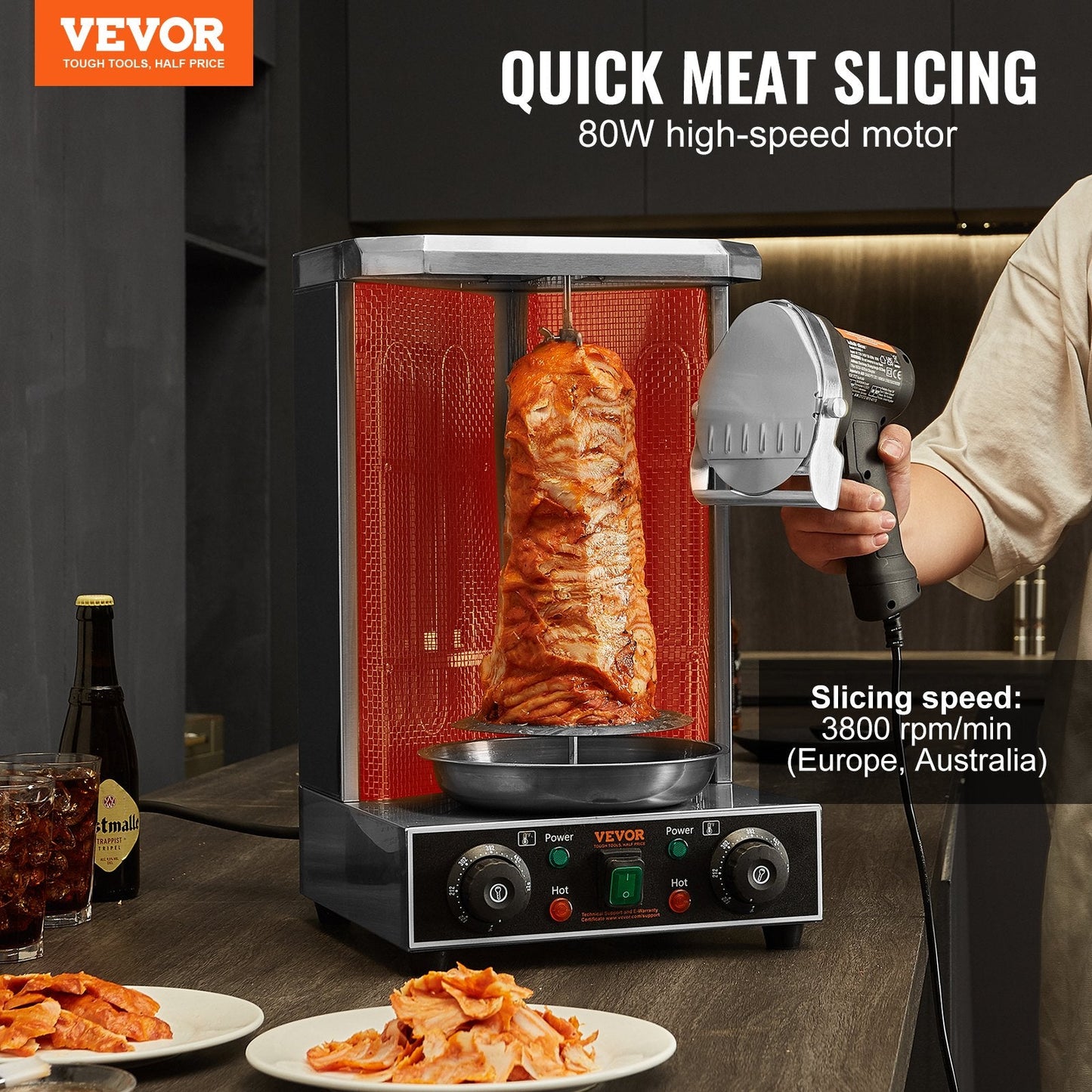 Electric Turkish Kebab Knife, 80W Commercial Gyro Cutter with Adjustable Thickness