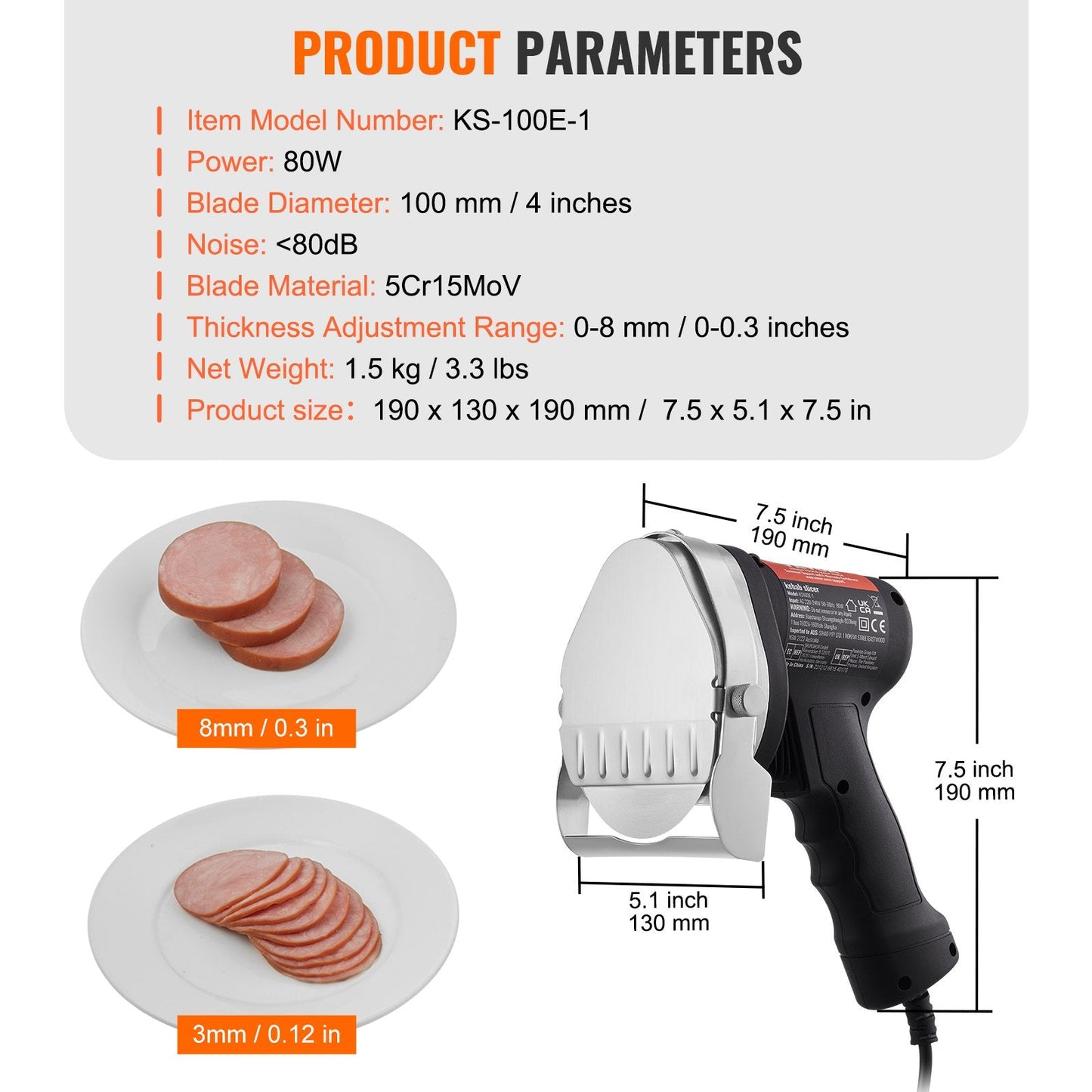 Electric Turkish Kebab Knife, 80W Commercial Gyro Cutter with Adjustable Thickness
