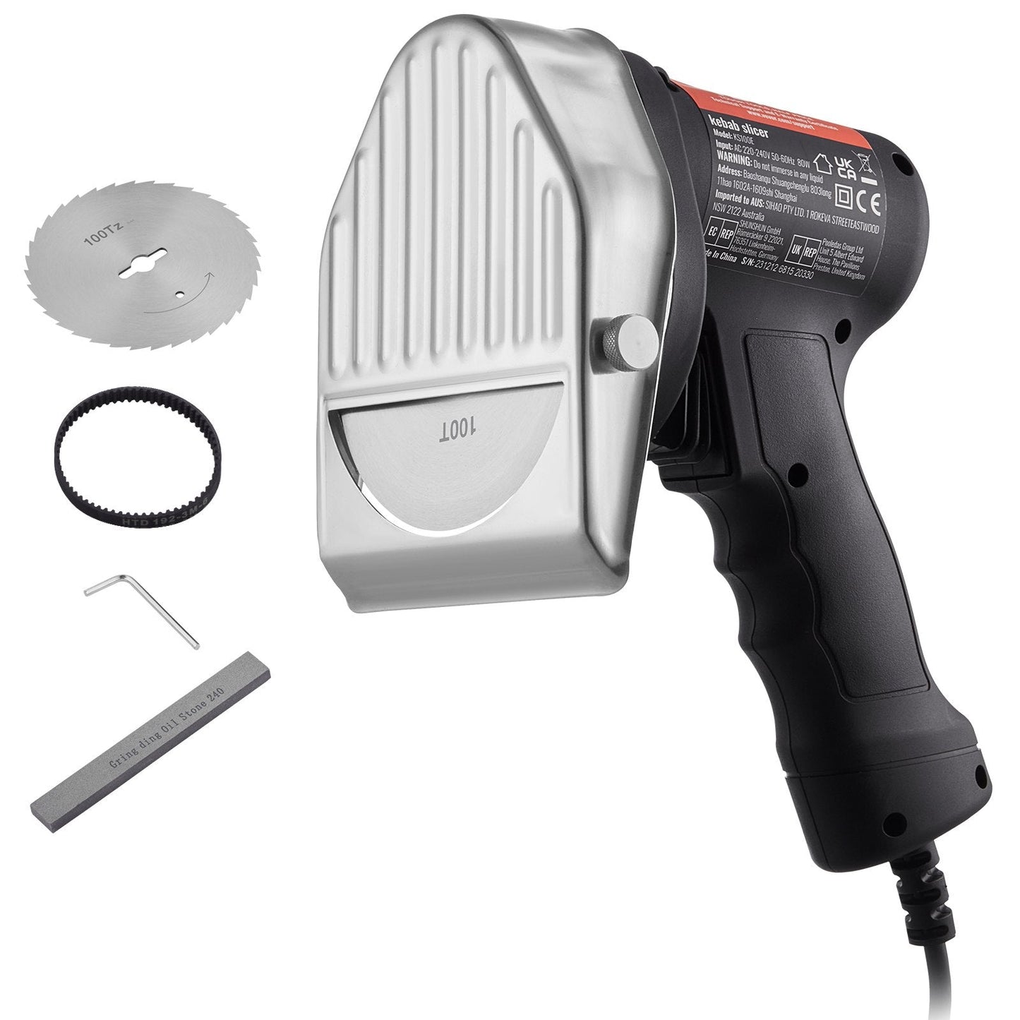 Electric Gyro Slicer, 80W Kebab Knife with Adjustable Thickness, 0-8mm, 100mm Blade