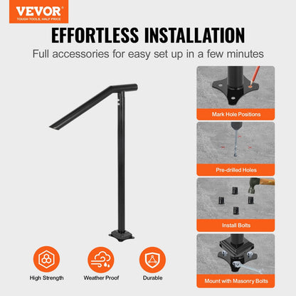 Steel Handrail for 2-3 Steps, 200 kg Capacity, Easy Assembly, Black Iron Design