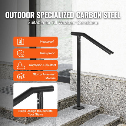 Steel Handrail for 2-3 Steps, 200 kg Capacity, Easy Assembly, Black Iron Design