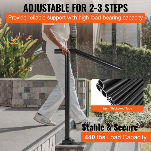Steel Handrail for 2-3 Steps, 200 kg Capacity, Easy Assembly, Black Iron Design