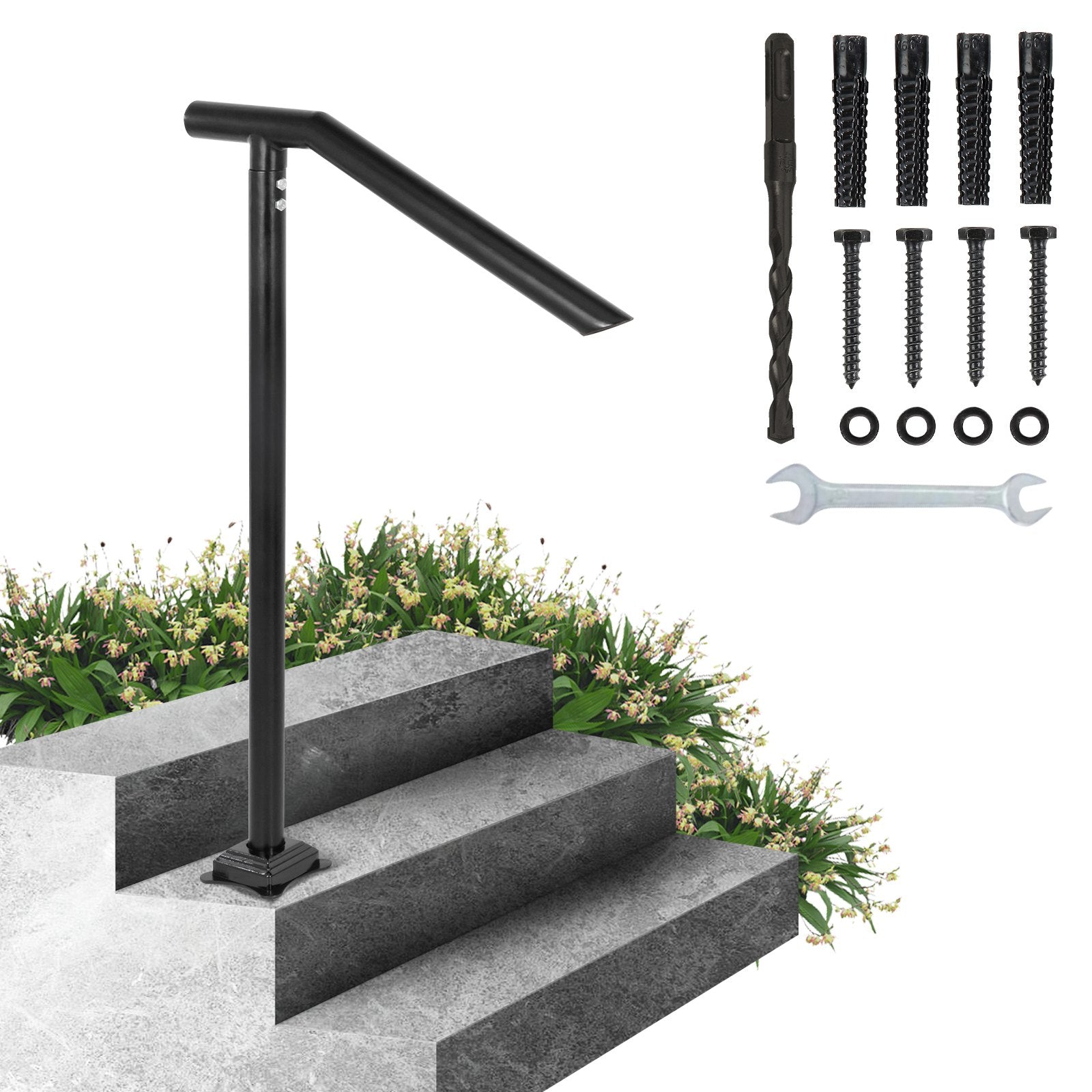 VEVOR 1-3 Step Handrail Railing for Steps Steel 150 kg Capacity with S ...