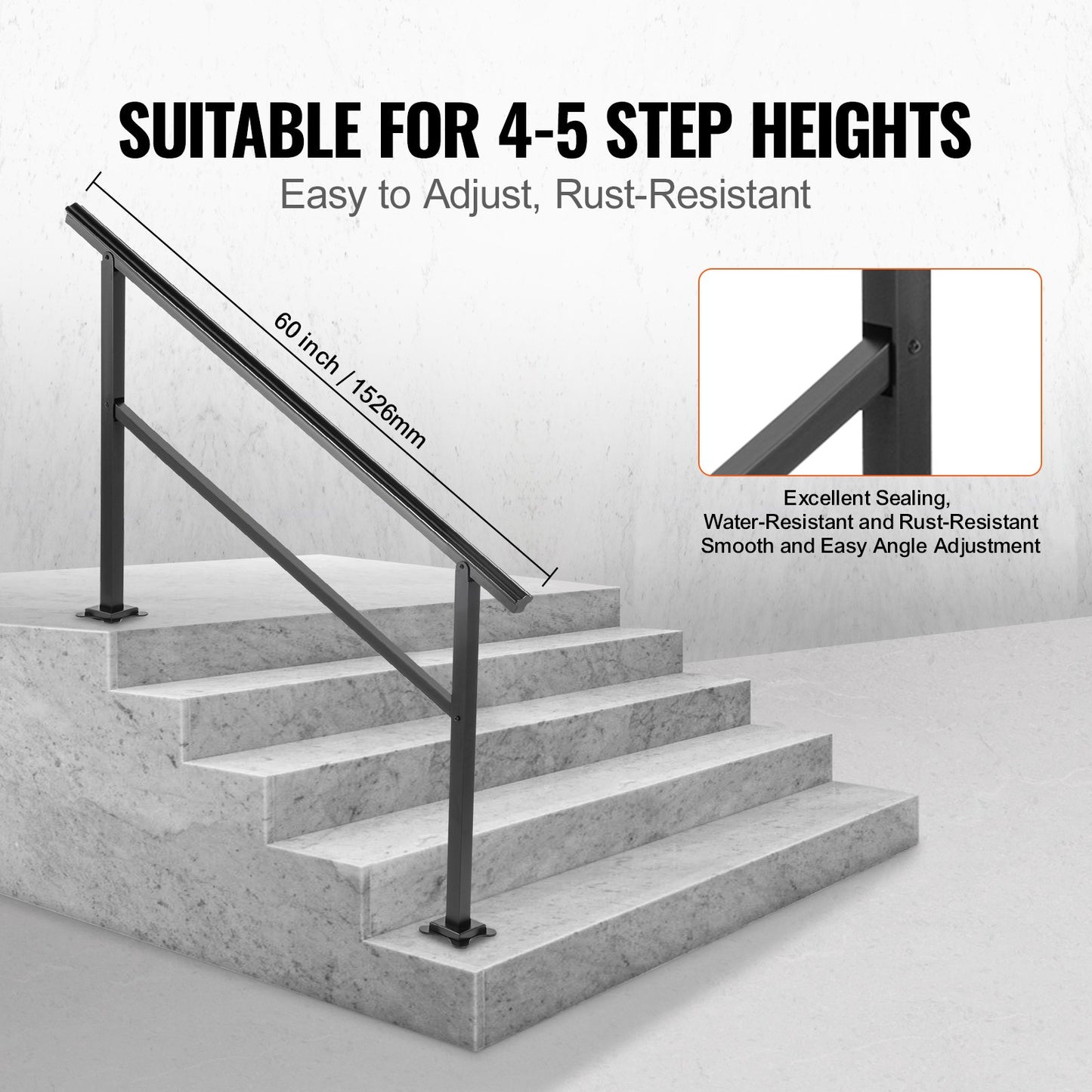 VEVOR Outdoor Handrail 165LBS Load Handrail Outdoor Stairs Aluminum Stair Handrail