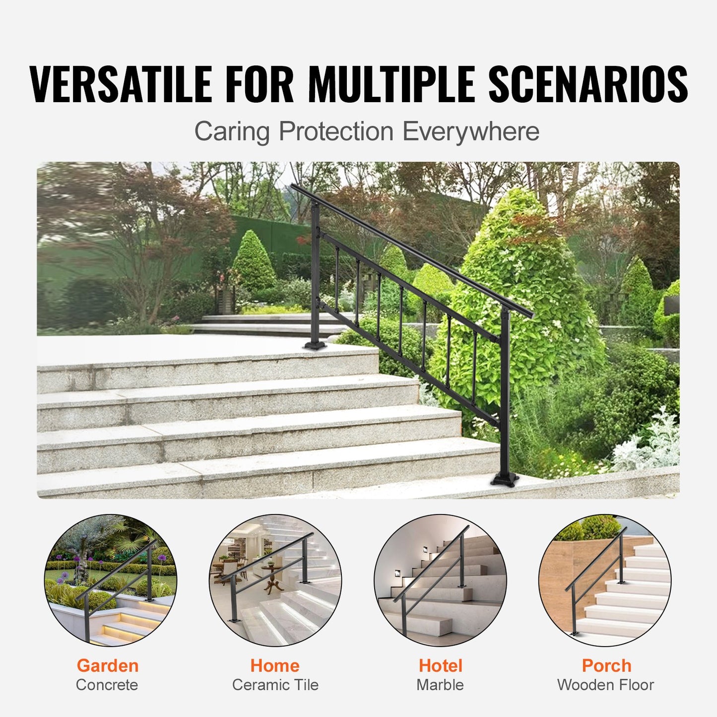 VEVOR Outdoor Handrail 165LBS Load Handrail Outdoor Stairs Aluminum Stair Handrail