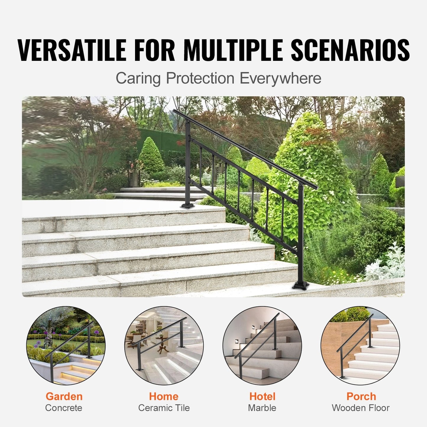 Adjustable Aluminum Outdoor Stair Handrail, Fits 4-5 Steps, 75 kg Load Capacity