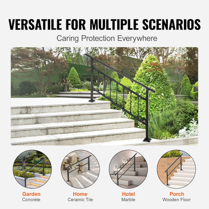 Adjustable Aluminum Outdoor Stair Handrail, Fits 4-5 Steps, 75 kg Load Capacity