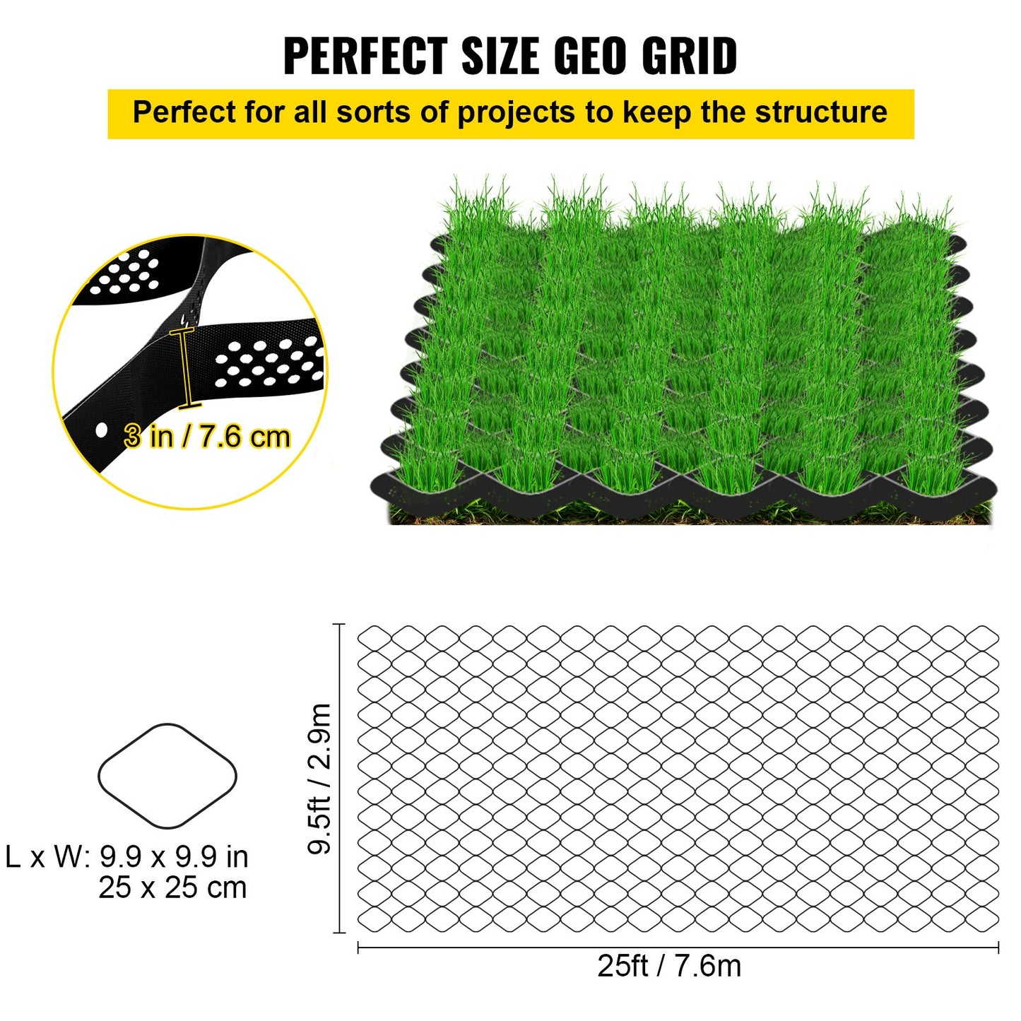 VEVOR Ground Grid, 855 kg per Sq Ft Load Geo Grid, 76.2 mm Depth Permeable Stabilization