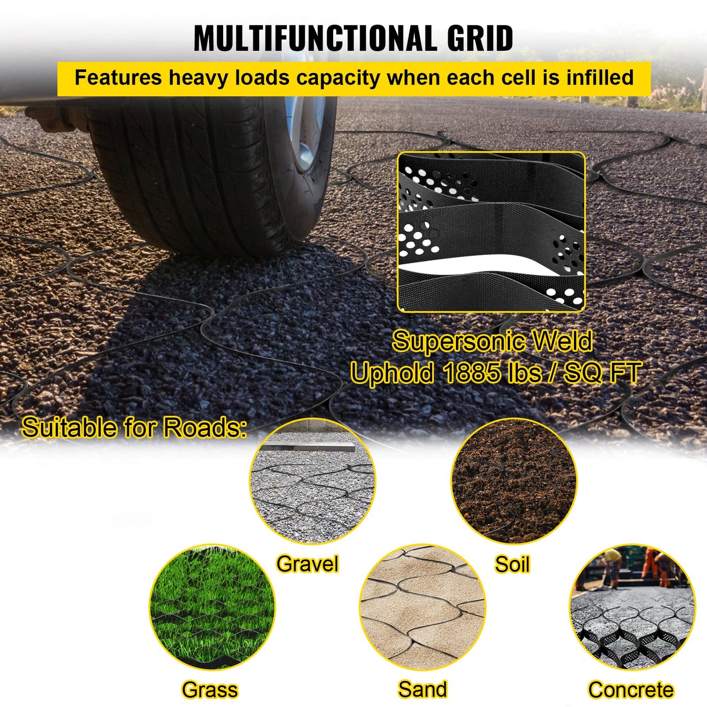 VEVOR Ground Grid, 855 kg per Sq Ft Load Geo Grid, 76.2 mm Depth Permeable Stabilization