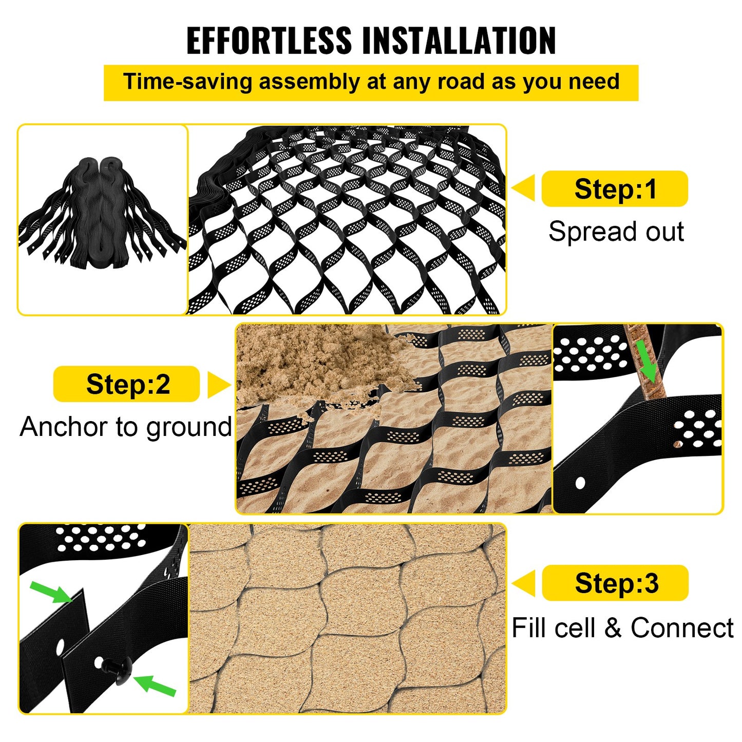 VEVOR Ground Grid, 855 kg per Sq Ft Load Geo Grid, 76.2 mm Depth Permeable Stabilization