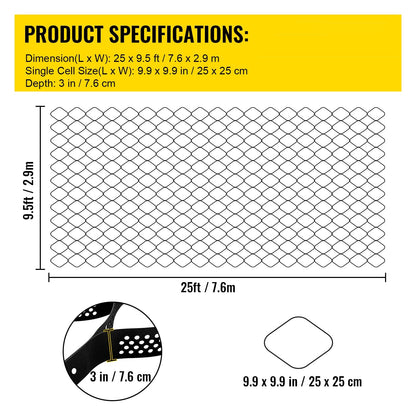 Heavy-Duty Geo Grid Stabilization System, 7.6 cm Depth, 855 kg/sq ft Load Capacity