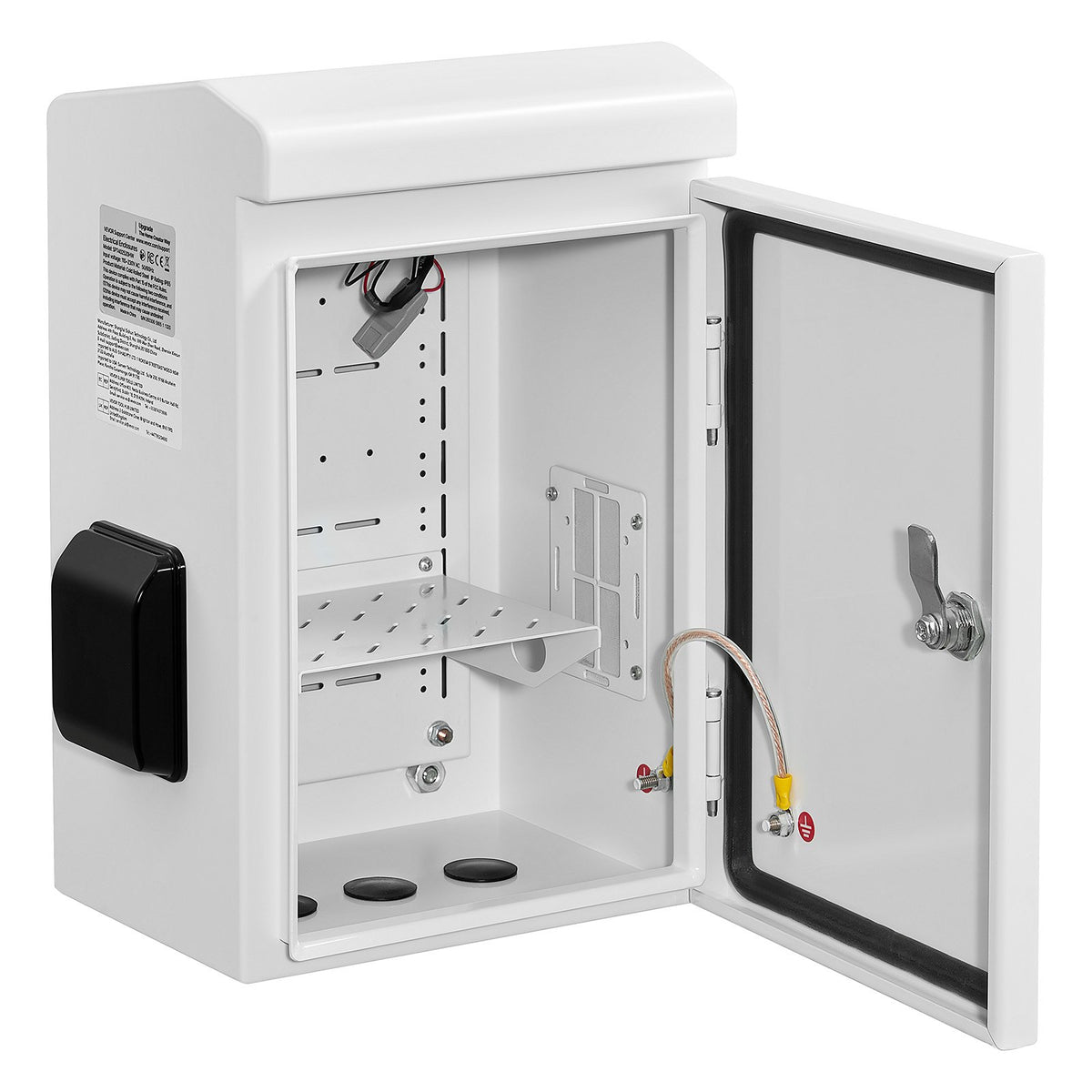 Outdoor Electrical Box, Cold-Rolled Steel, Electrical Junction Box with Thermostat and Fan, Rain Hood, Ventilated Design, IP65 Waterproof Hinged Enclosure, Wall/Pole Mounted, 400 x 300 x 200 mm
