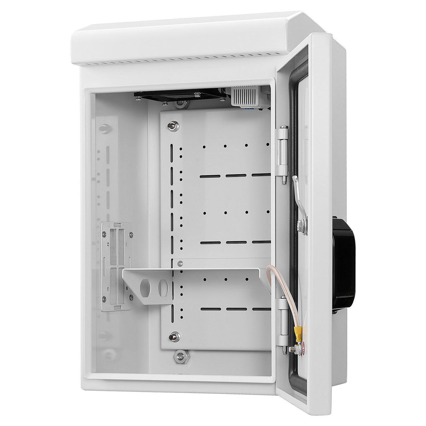 Outdoor Electrical Box, Cold-Rolled Steel, Electrical Junction Box with Thermostat and Fan, Rain Hood, Ventilated Design, IP65 Waterproof Hinged Enclosure, Wall/Pole Mounted, 400 x 300 x 200 mm