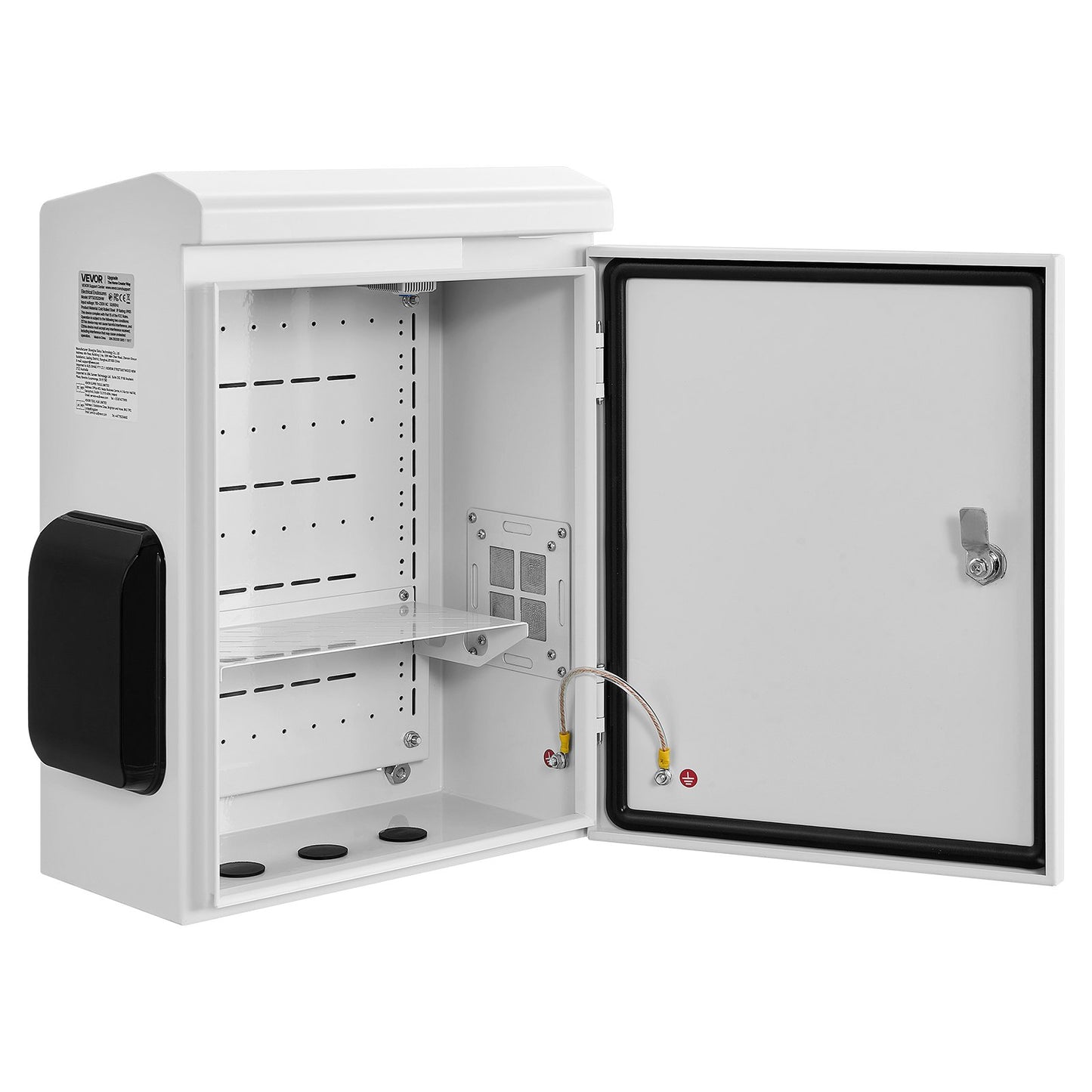 Outdoor Electrical Box, Cold-Rolled Steel, Electrical Junction Box with Thermostat and Fan, Rain Hood, Ventilated Design, IP65 Waterproof Hinged Enclosure, Wall/Pole Mounted, 500 x 400 x 200 mm