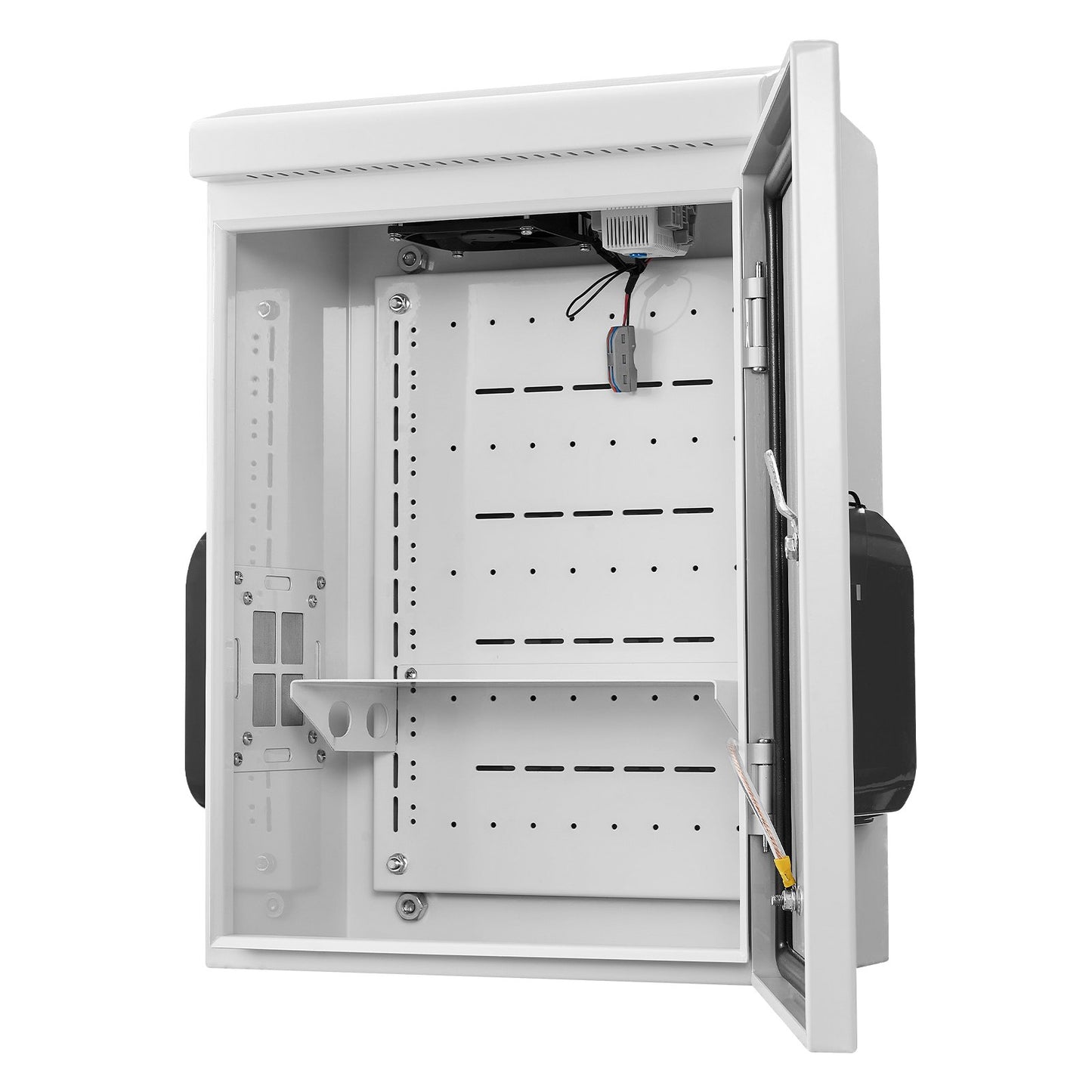 Outdoor Electrical Box, Cold-Rolled Steel, Electrical Junction Box with Thermostat and Fan, Rain Hood, Ventilated Design, IP65 Waterproof Hinged Enclosure, Wall/Pole Mounted, 500 x 400 x 200 mm