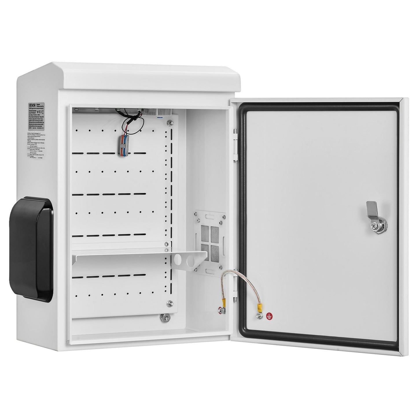 Outdoor Electrical Box, Cold-Rolled Steel, Electrical Junction Box with Thermostat and Fan, Rain Hood, Ventilated Design, IP65 Waterproof Hinged Enclosure, Wall/Pole Mounted, 500 x 400 x 200 mm