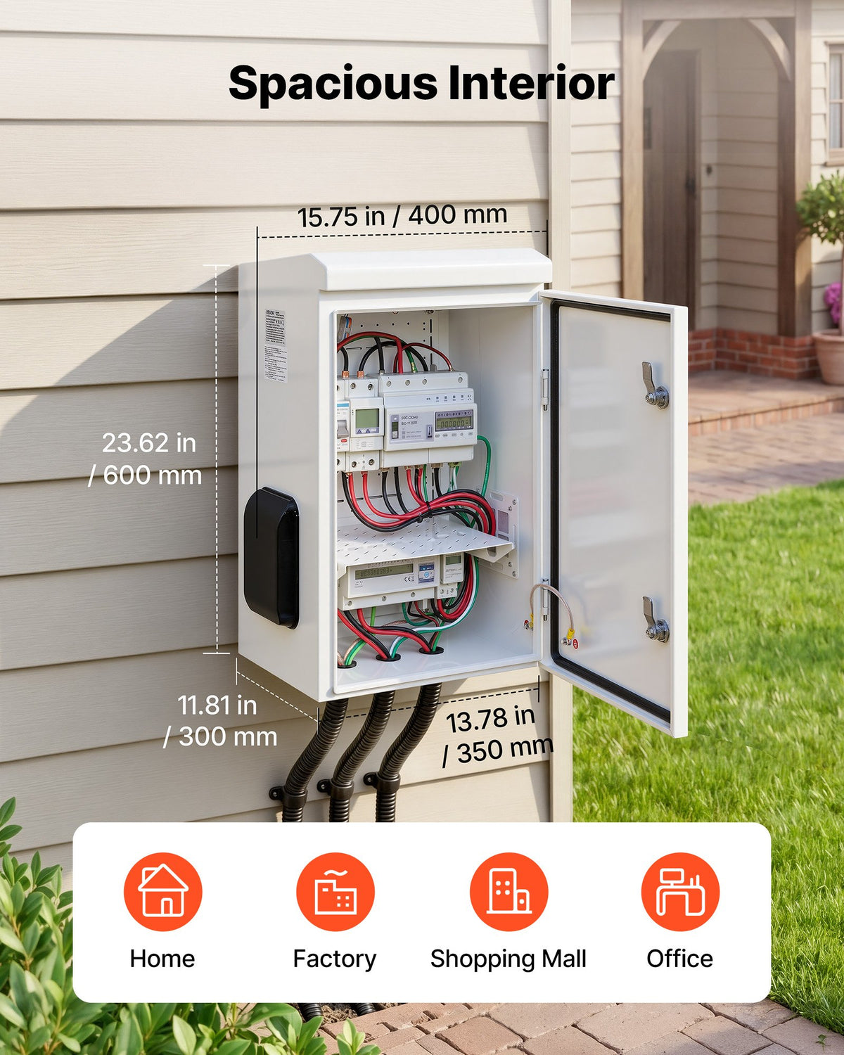 Outdoor Electrical Box, Cold-Rolled Steel, Electrical Junction Box with Thermostat and Fan, Rain Hood, Ventilated Design, IP65 Waterproof Hinged Enclosure, Wall/Pole Mounted, 600 x 400 x 300 mm