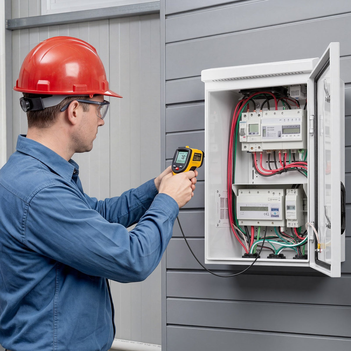 Outdoor Electrical Box, Cold-Rolled Steel, Electrical Junction Box with Thermostat and Fan, Rain Hood, Ventilated Design, IP65 Waterproof Hinged Enclosure, Wall/Pole Mounted, 600 x 400 x 300 mm