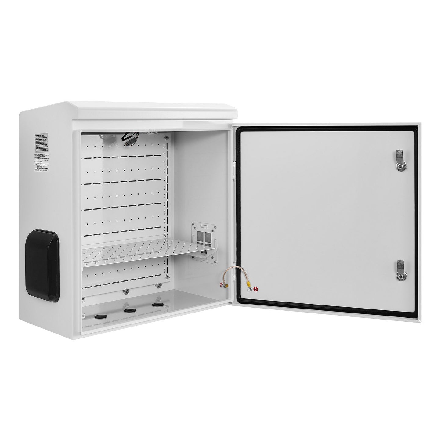 Outdoor Electrical Box, Cold-Rolled Steel, Electrical Junction Box with Thermostat and Fan, Rain Hood, Ventilated Design, IP65 Waterproof Hinged Enclosure, Wall/Pole Mounted, 600 x 600 x 300 mm