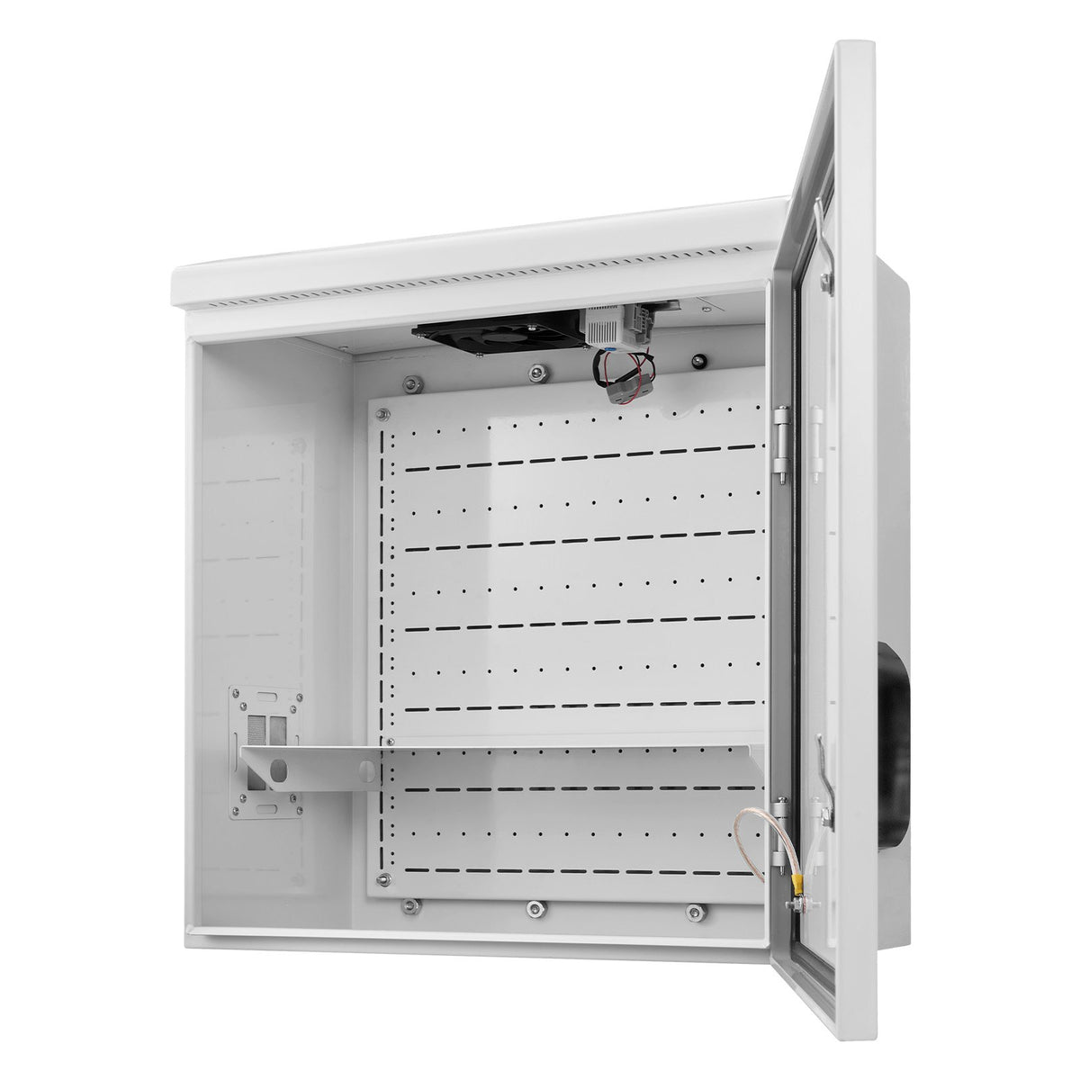 Outdoor Electrical Box, Cold-Rolled Steel, Electrical Junction Box with Thermostat and Fan, Rain Hood, Ventilated Design, IP65 Waterproof Hinged Enclosure, Wall/Pole Mounted, 600 x 600 x 300 mm