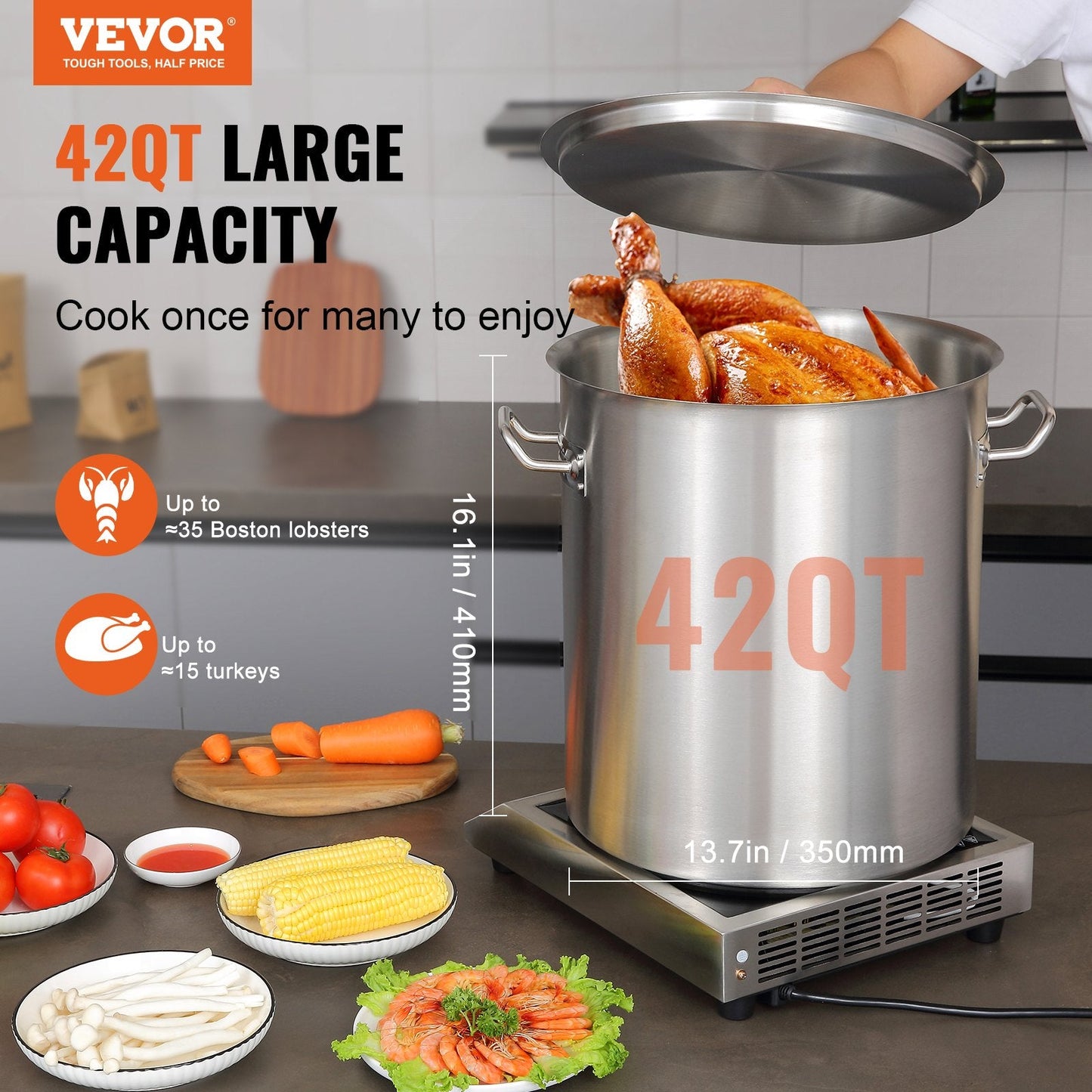 Stainless Steel 42 Quart Stockpot, 0.39m³, Multipurpose Cookware with Lid & Handle