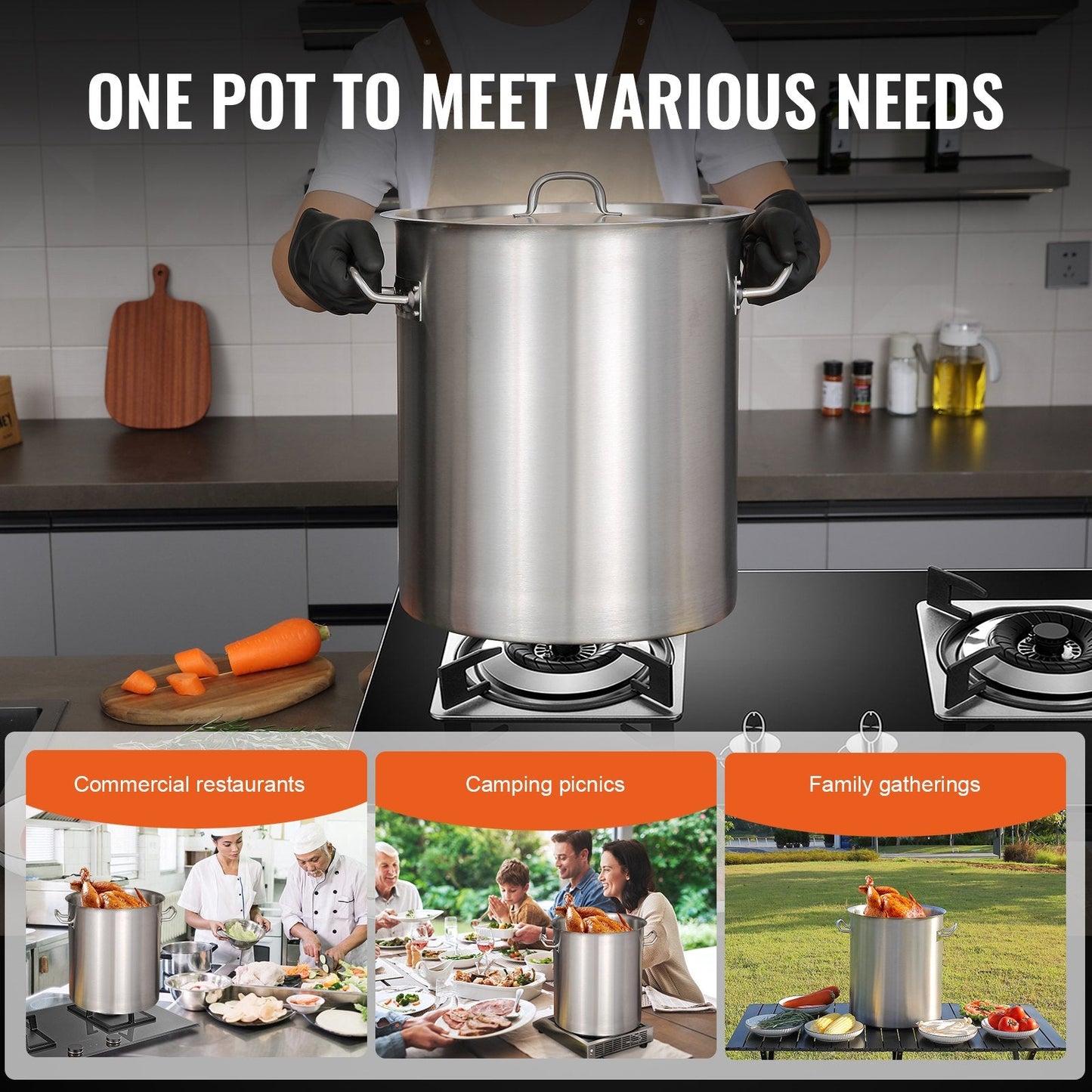 Stainless Steel 42 Quart Stockpot, 0.39m³, Multipurpose Cookware with Lid & Handle