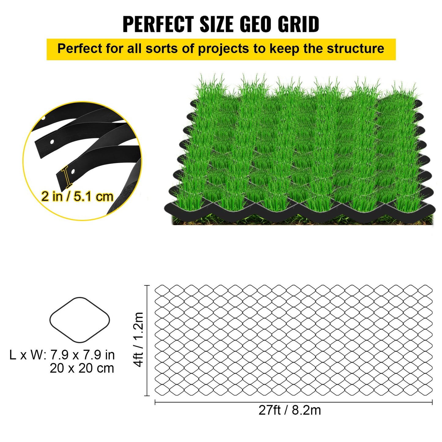 VEVOR Ground Grid Paver Geocell Grid 2in Thick Geo Grid 27x4ft HDPE for Gravel