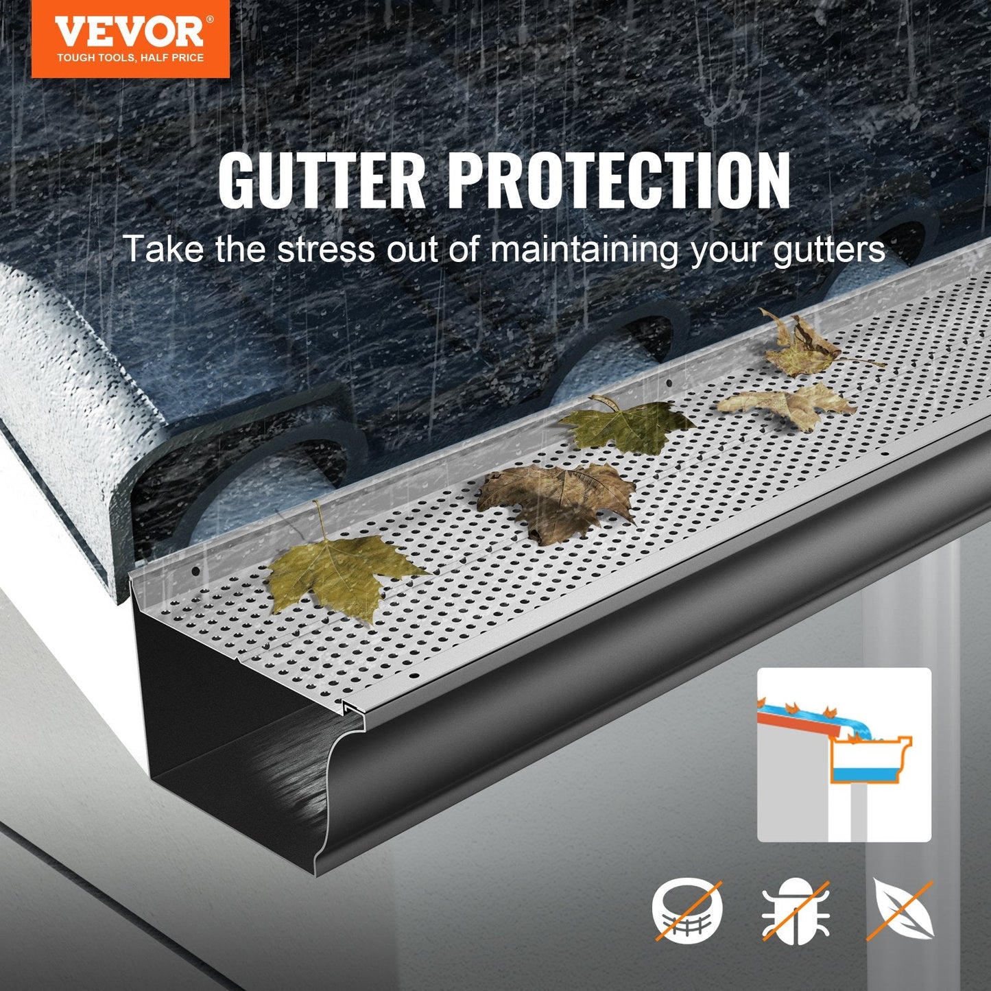 Aluminum Gutter Guard Leaf Filter, 152mm Wide, 52 PCS, 63.4m Total Length