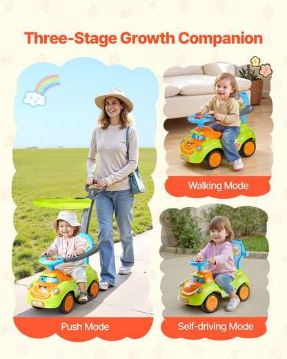 Ride On Push Car, Push Car for Toddler 19 to 36 Months, Around Buggy with Guardrails, Handle & Under-seat Storage, 25 kg Load Capacity, Foot-to-Floor Walker for Boys Girls, Green