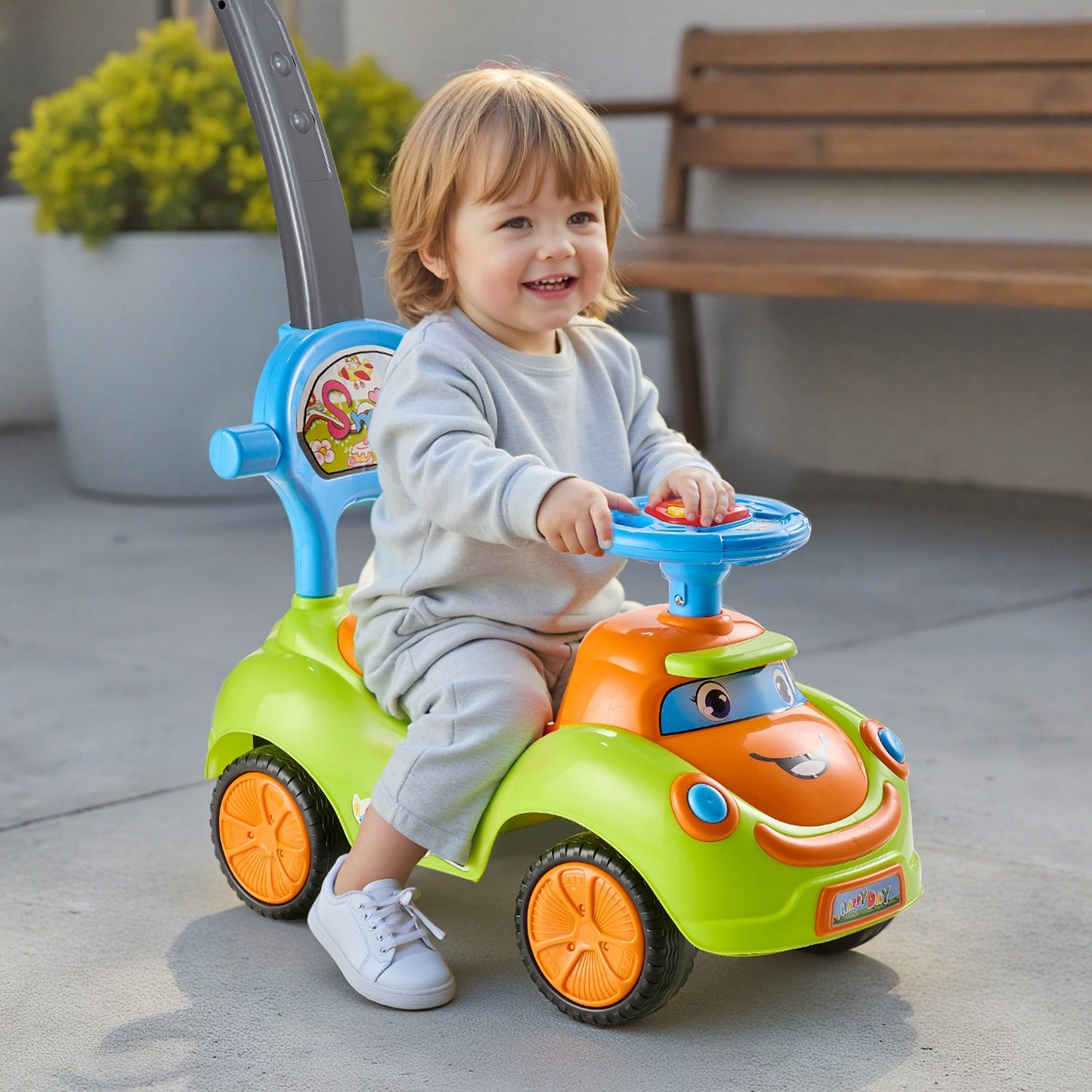 Ride On Push Car, Push Car for Toddler 19 to 36 Months, Around Buggy with Guardrails, Handle & Under-seat Storage, 25 kg Load Capacity, Foot-to-Floor Walker for Boys Girls, Green