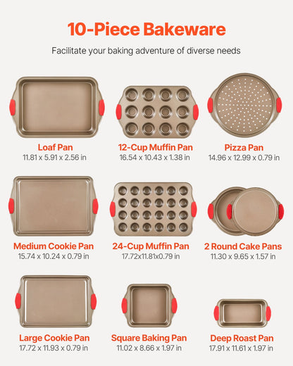 VEVOR Baking Pan Set 10-Piece Nonstick Carbon Steel Set with Silicone Handles