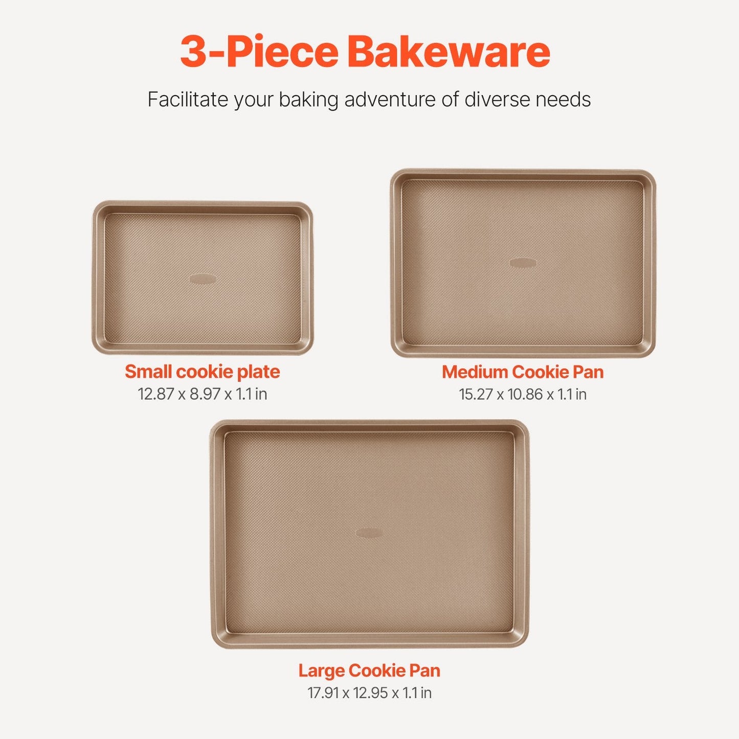 3-Piece Carbon Steel Baking Pan Set with Nonstick & Silicone Handles, Gold