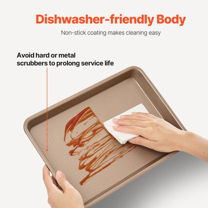 3-Piece Carbon Steel Baking Pan Set with Nonstick & Silicone Handles, Gold