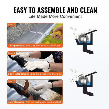 Gutter Cleaning Brush Set, 4.6m Length, 110mm Diameter, Leaf Guard for 5m Gutters