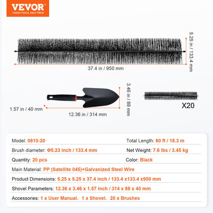 VEVOR Gutter Brush, 60 Feet Total Length 5.25 inch Diameter Gutter Cleaning Tools,