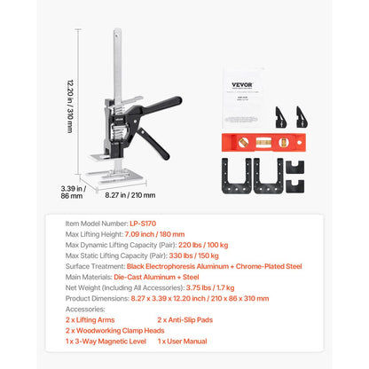 VEVOR Labor Saving Arm Jack 2 PCS 150kg Bearing Capacity Lifting to 180mm Black