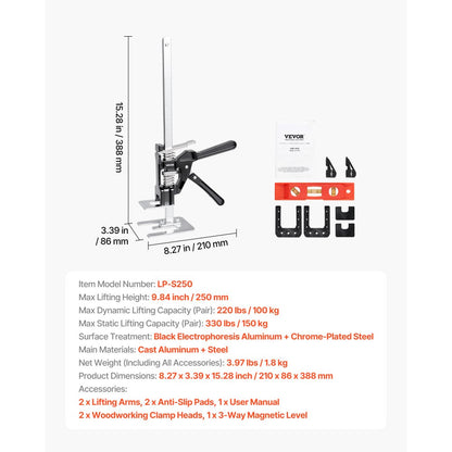 VEVOR Labor Saving Arm Jack 2 PCS 150kg Bearing Capacity Lifting to 250mm Black