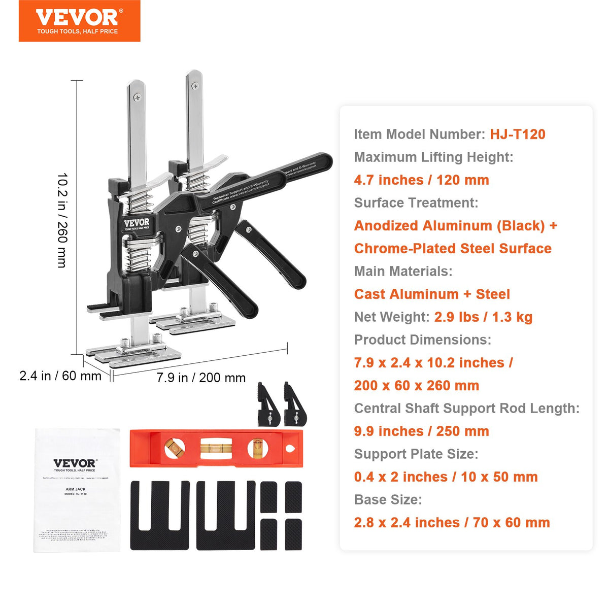 VEVOR Labor Saving Arm Jack, 2 PCS Bearing Capacity 90.7 kg, Lifting up to 120 mm,
