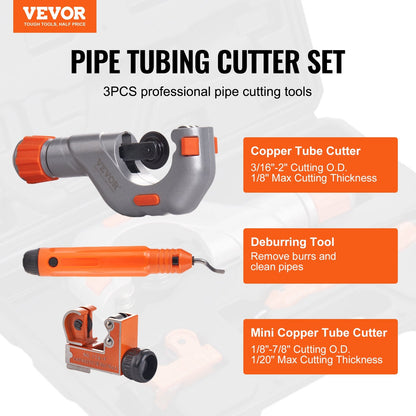 3-Piece Tubing Cutter Set: Copper, Aluminum & Plastic Pipe Tools with Deburring