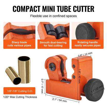 VEVOR 3PCS Tubing Cutter Set, 3/16"-2" O.D. Copper Pipe Cutter, 1/8"-7/8" O.D. Mini