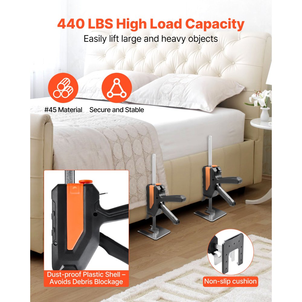 VEVOR Labor Saving Arm Jack 2 PCS 200kg Capacity 2 Modes Lifting to 195mm Black