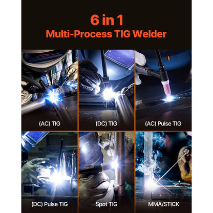 VEVOR 200A TIG Welder 6-In-1 AC/DC Welding Machine Pulse Spot MMA Stick IGBT LED