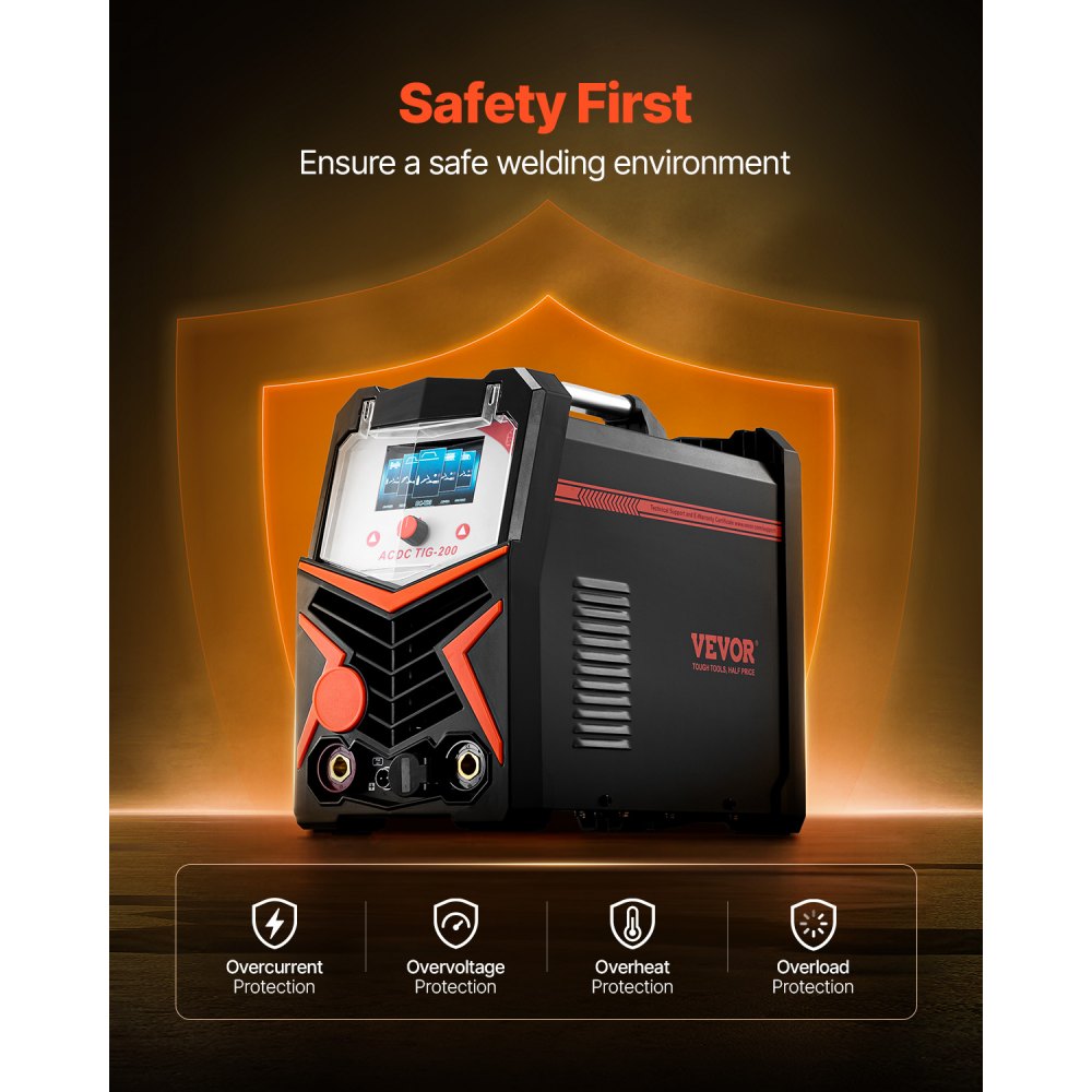 VEVOR 200A TIG Welder 6-In-1 AC/DC Welding Machine Pulse Spot MMA Stick IGBT LED