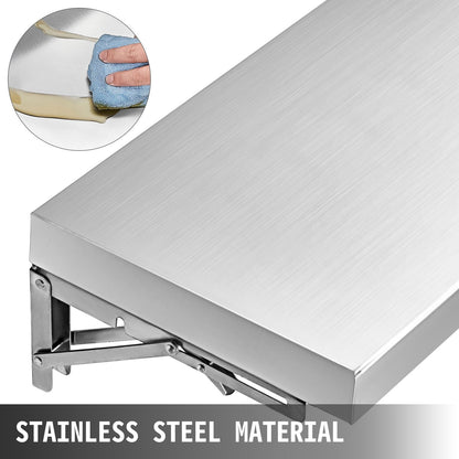 Foldable Stainless Steel Concession Shelf for Food Trailer, 1.8m x 0.29m
